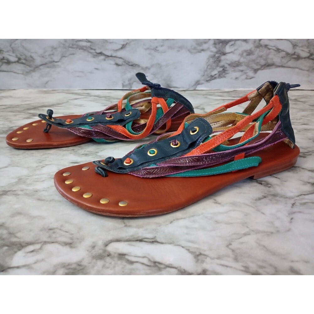 Matt Bernson Leather Strappy Multi Color Sandals Made In Brazil Size 8